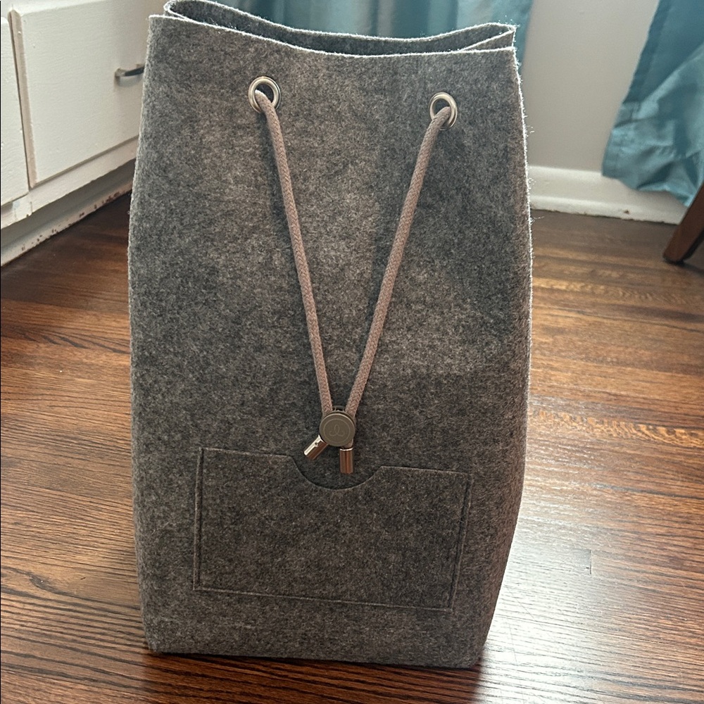 Gray Felt Drawstring Tote Bag